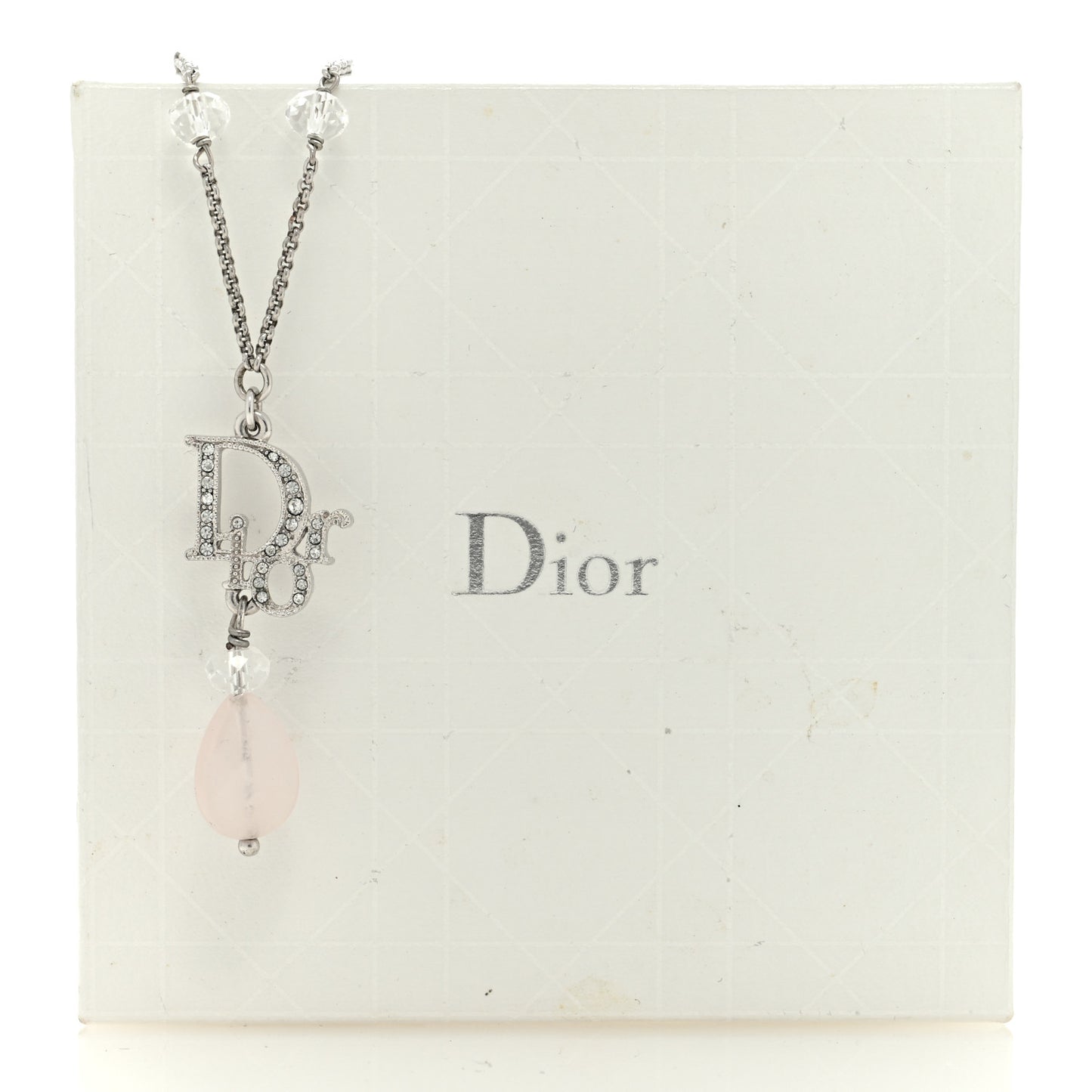 Crystal Bead Logo Necklace Silver