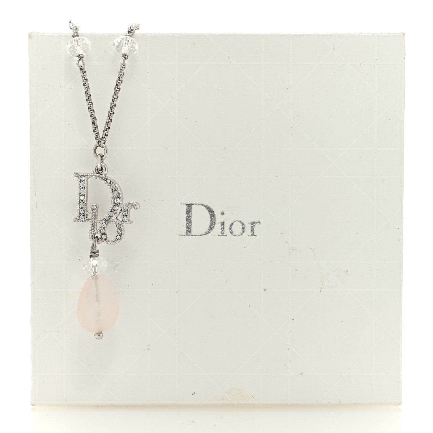 Christian Dior Crystal Bead Logo Necklace Silver 4 of 4