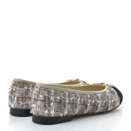 Chanel Tweed Cap Toe Ballerina Flats 41 Pink Beige Black 4 of 9
