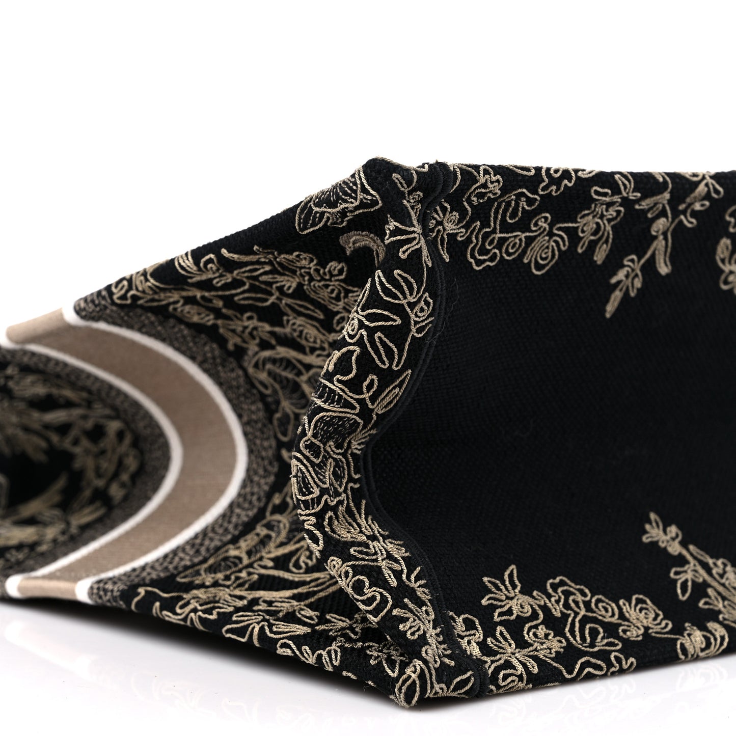 Canvas Embroidered Large Ornamental Cornely Book Tote Black Beige