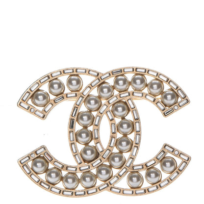Chanel Pearl Crystal Baguette CC Brooch Gold 1 of 5