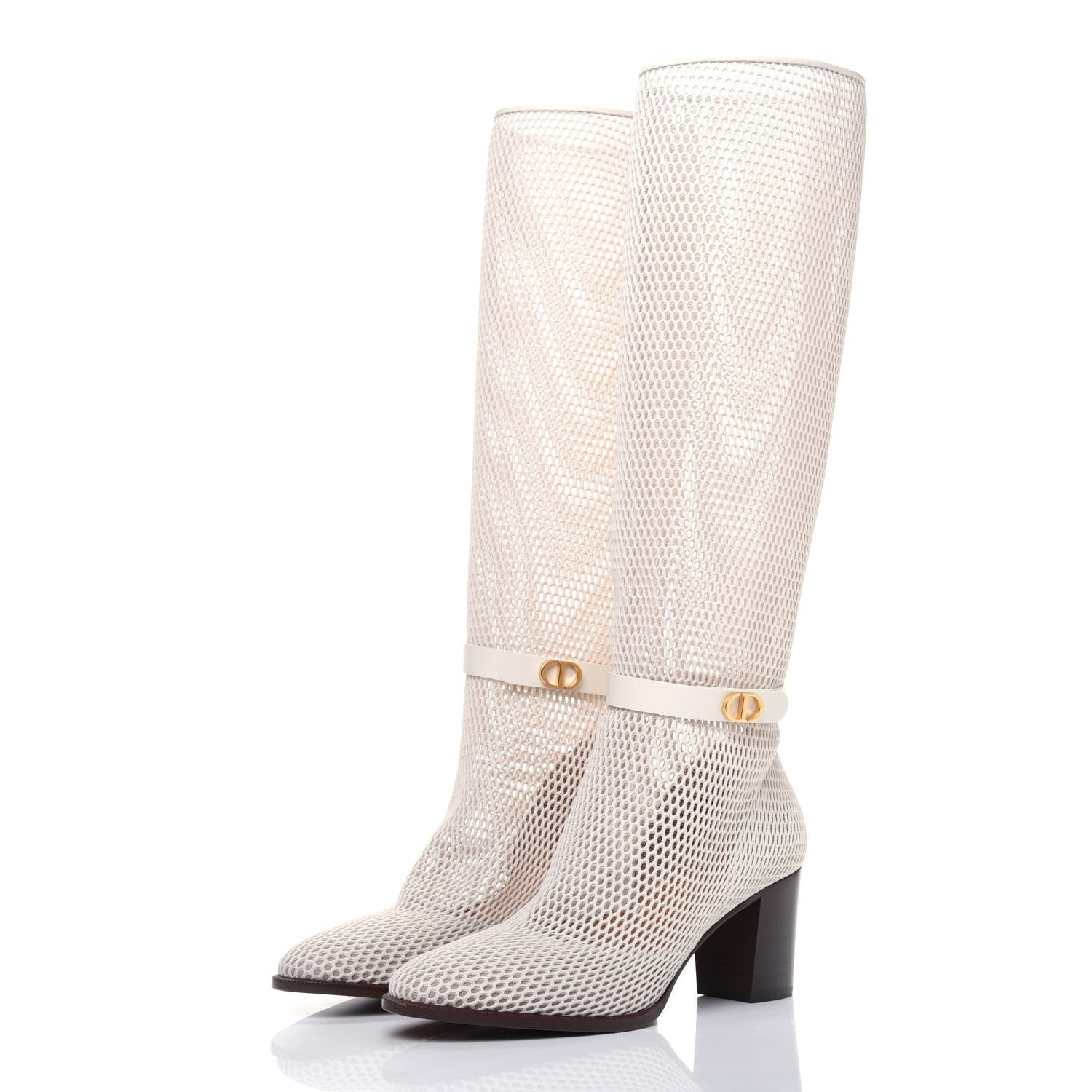 Christian Dior Empriente Mesh Montaigne Knee Boots 38.5 Off White 3 of 9