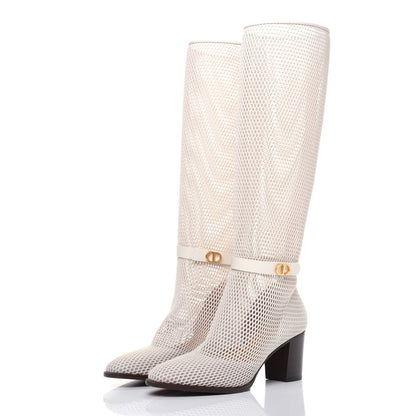 Christian Dior Empriente Mesh Montaigne Knee Boots 38.5 Off White 3 of 9