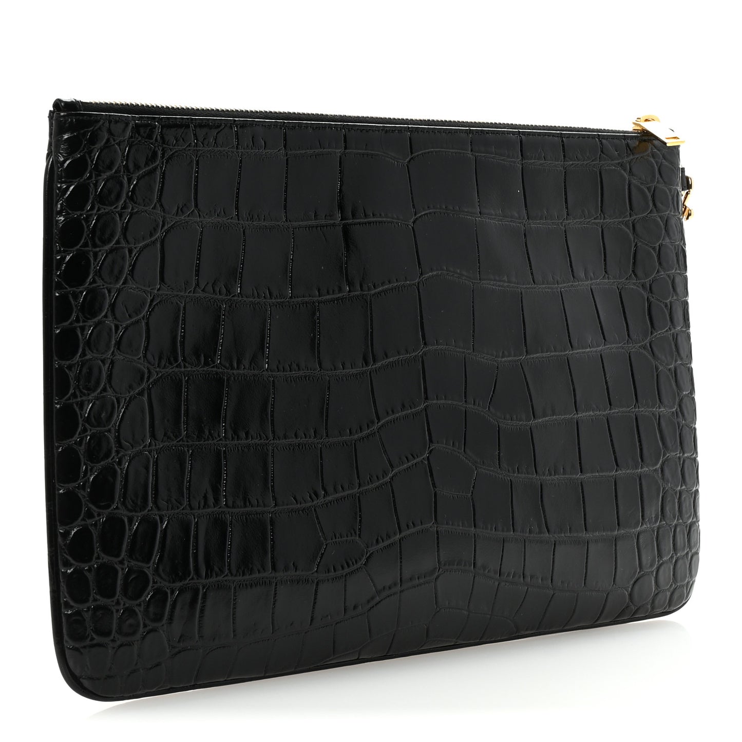 Calfskin Crocodile Embossed Tablet Pouch Black