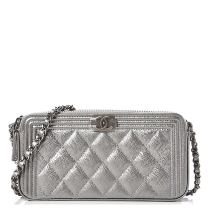 Chanel Metallic Caviar Quilted Small Boy Clutch With Chain Silver 1 of 9