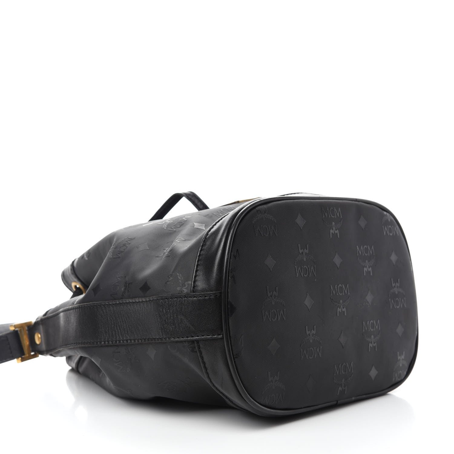 MCM Nylon Monogram Drawstring Bucket Bag Black 4 of 10