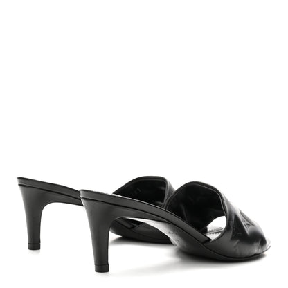 Louis Vuitton Lambskin Embossed Monogram Revival Mid Heel Mules 37 Black 5 of 10