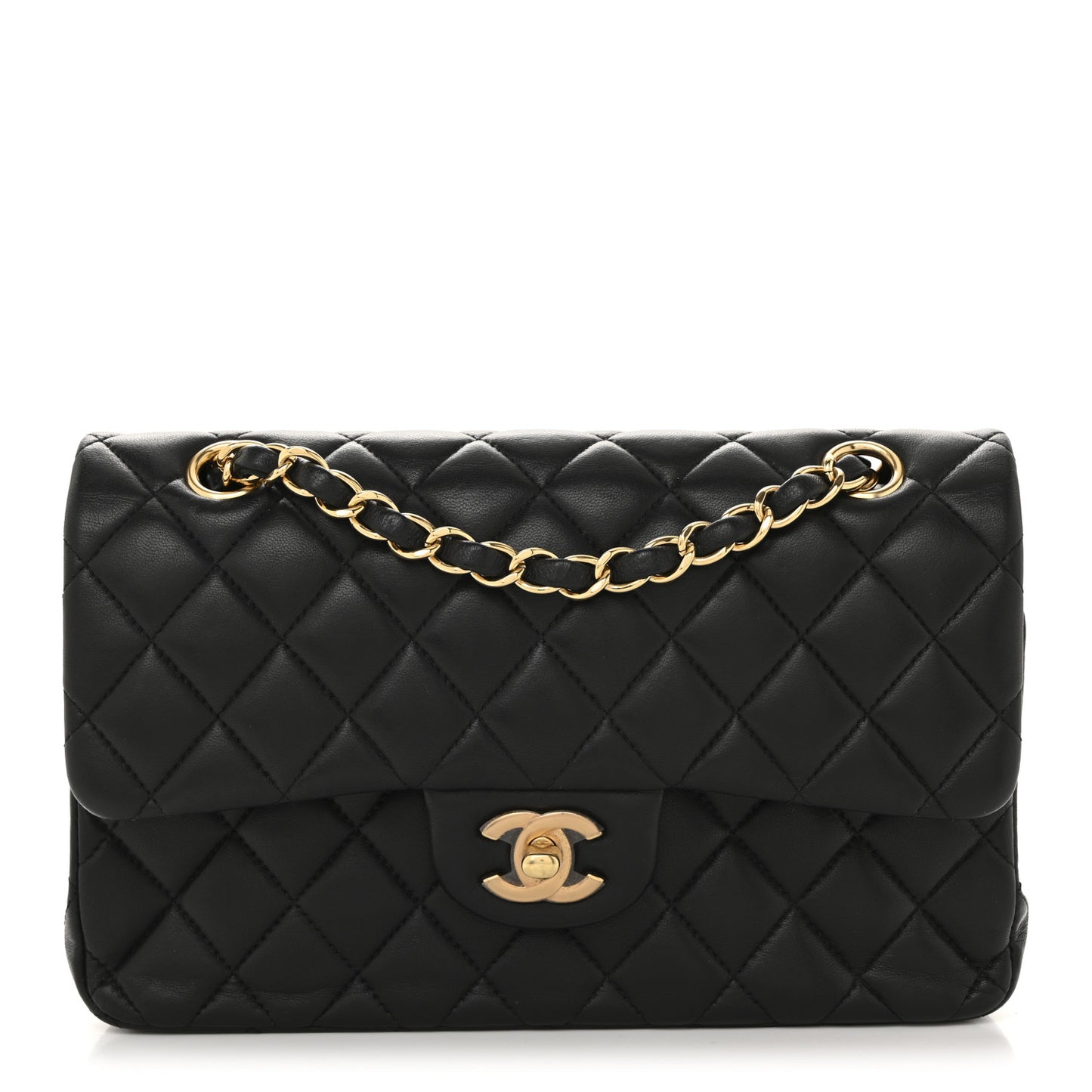 Lambskin Quilted Small Double Flap Black