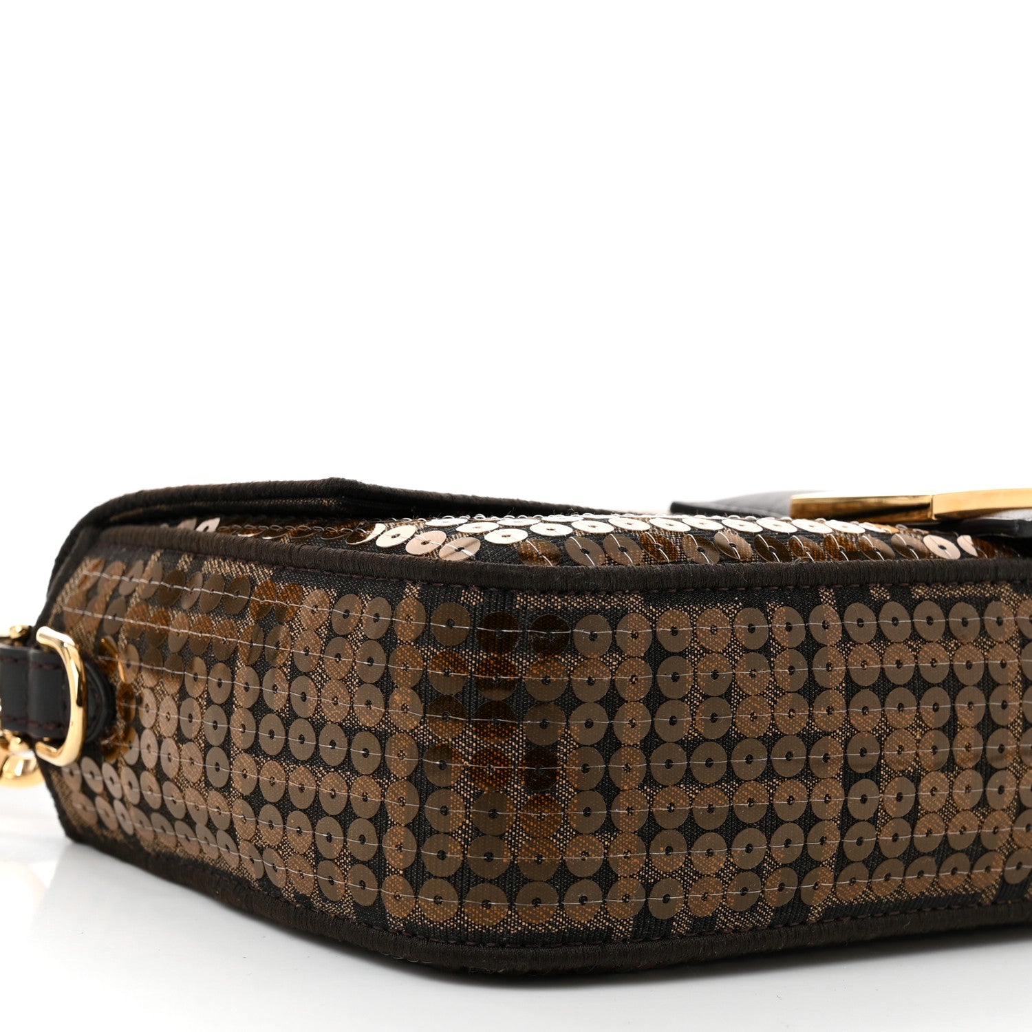 Fendi Fabric Jacquard Paillettes Vitello Seta FF 1974 Baguette Testa di Moro Real Ebano 9 of 11