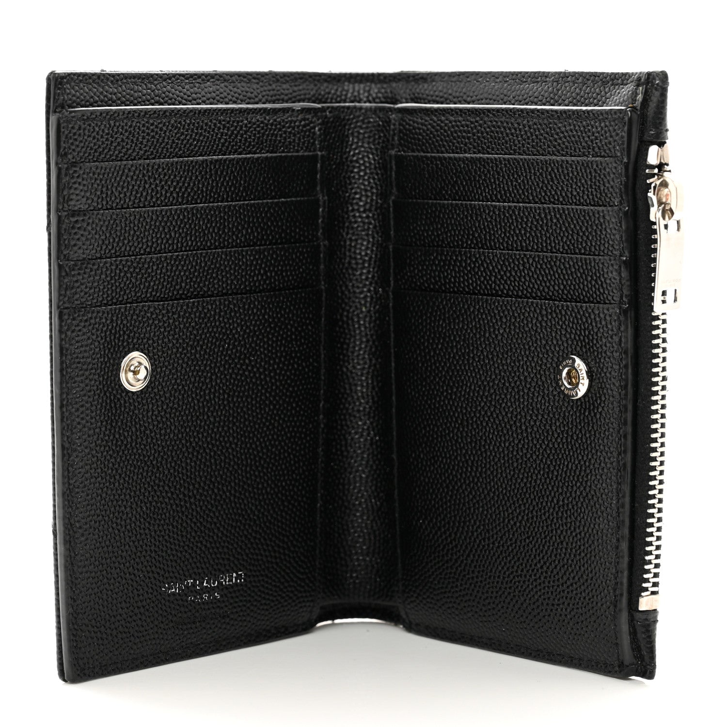 Saint Laurent Grain De Poudre Matelasse Chevron Monogram Zipped Two-Part Wallet Black 5 of 6