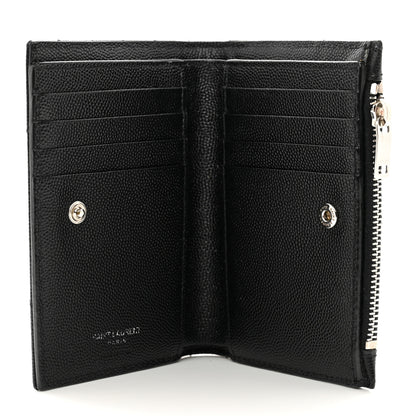 Saint Laurent Grain De Poudre Matelasse Chevron Monogram Zipped Two-Part Wallet Black 5 of 6