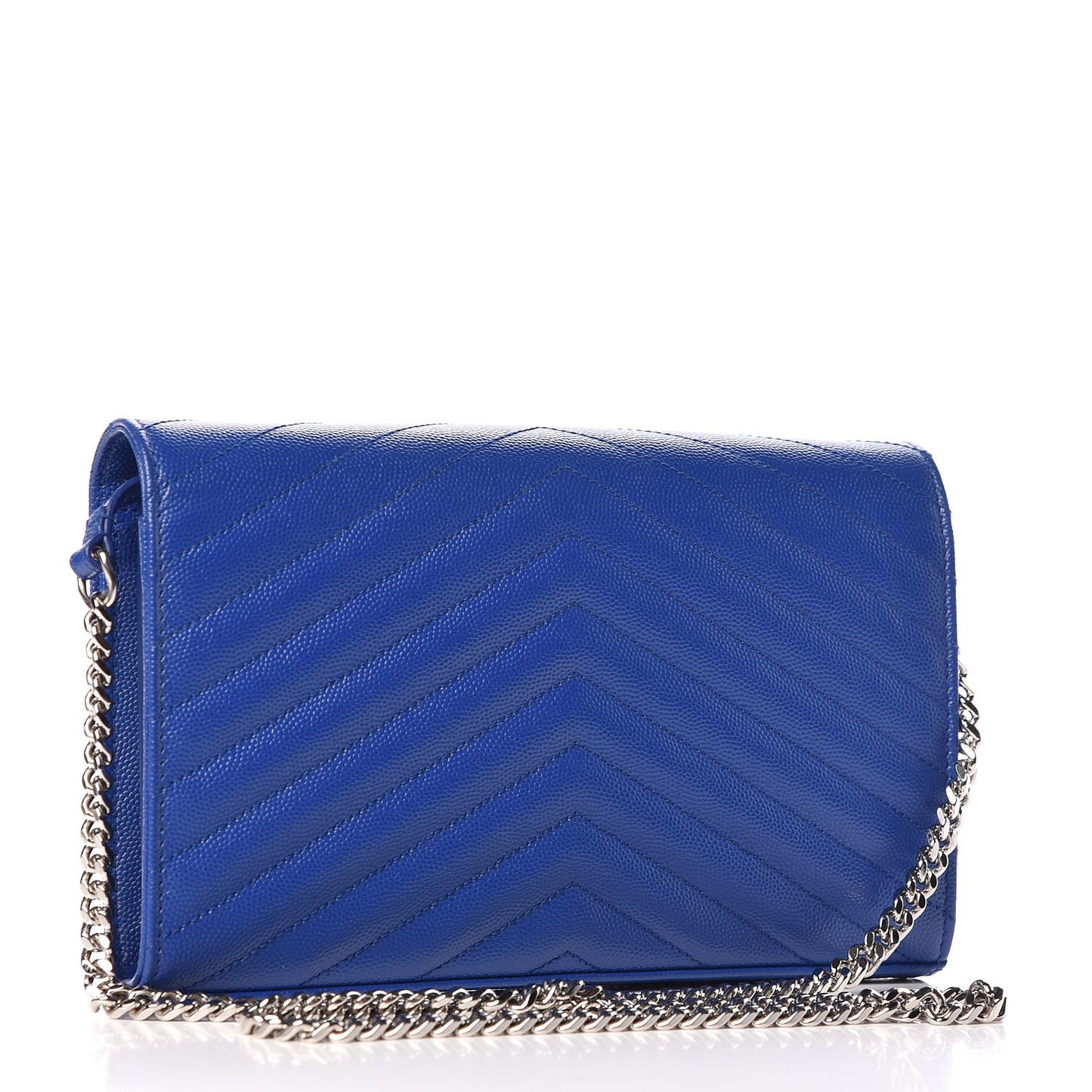 Grain De Poudre Matelasse Chevron Monogram Chain Wallet Blue Majorelle