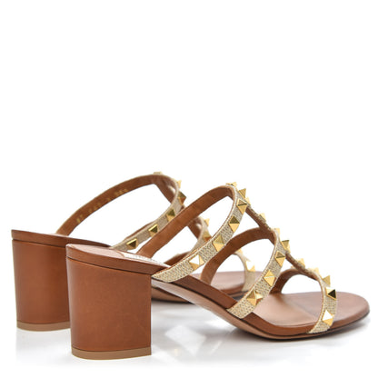Valentino Garavani Raffia Calfskin Rockstud 60mm Caged Slide Sandals 36.5 Naturale 4 of 9