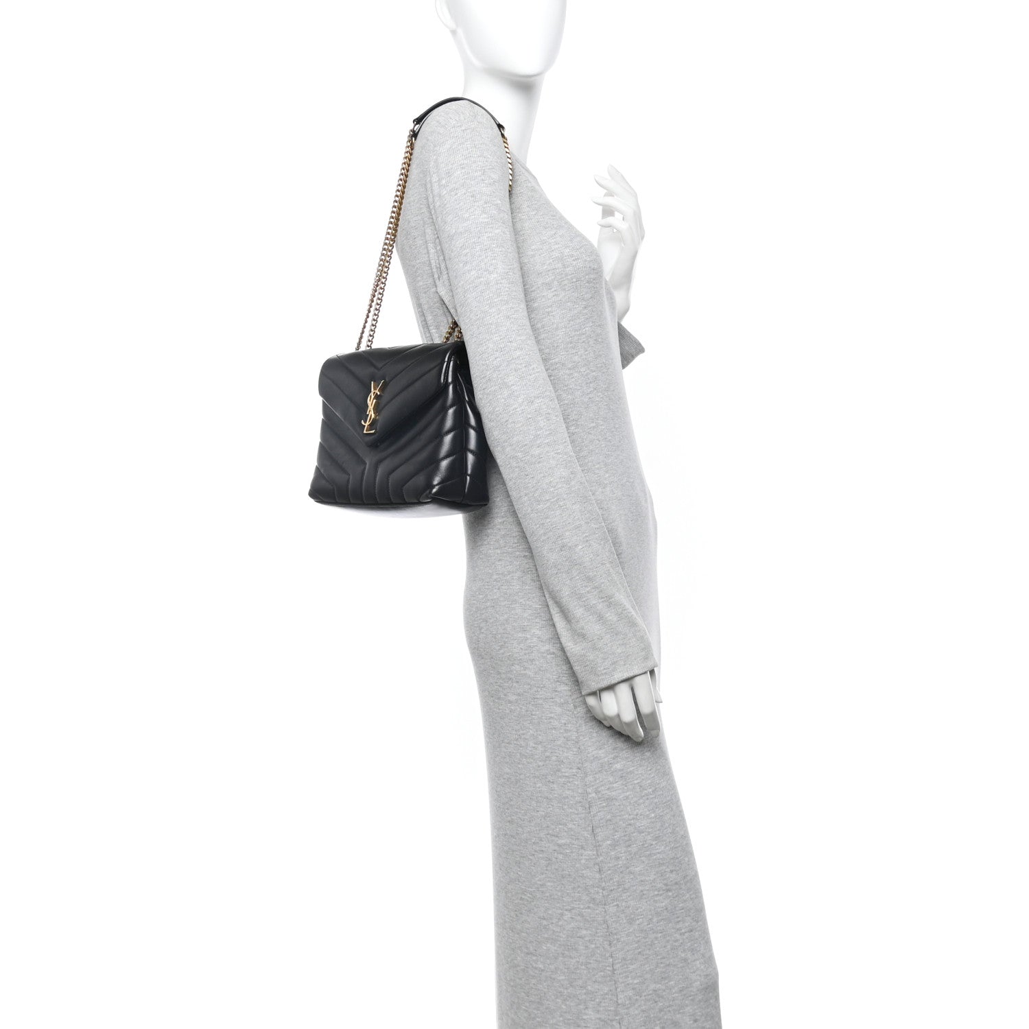 Saint Laurent Calfskin Y Quilted Monogram Small Loulou Chain Satchel Black 2 of 10