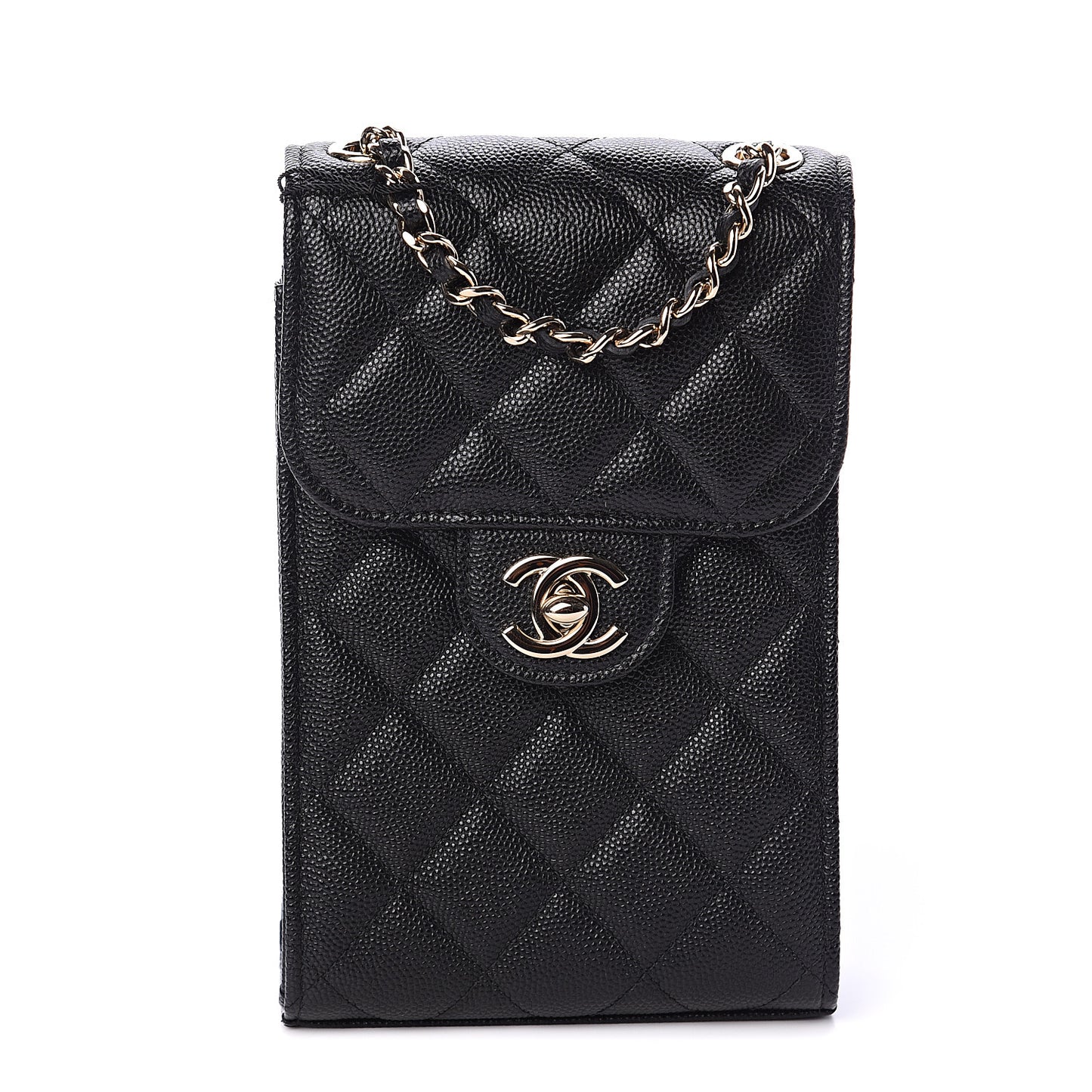 Caviar Quilted Phone Chain Clutch Black