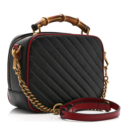 Gucci Vintage Effect Calfskin Matelasse Diagonal Small Torchon GG Marmont Bamboo Top Handle Shoulder Bag Black Romantic Cherry 3 of 11