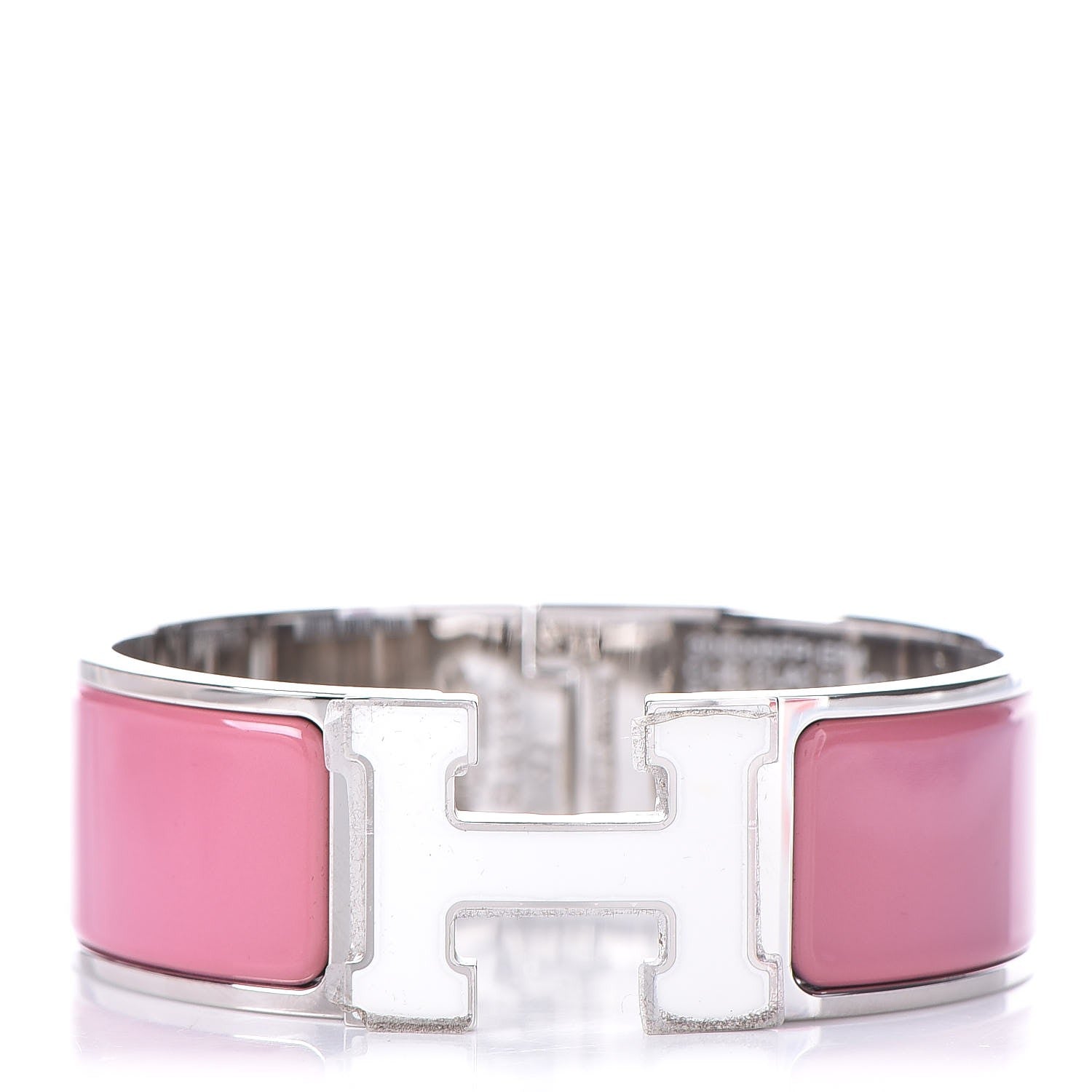 Hermes Enamel Wide Clic Clac H Bracelet PM Blanc Rose Velours 1 of 4