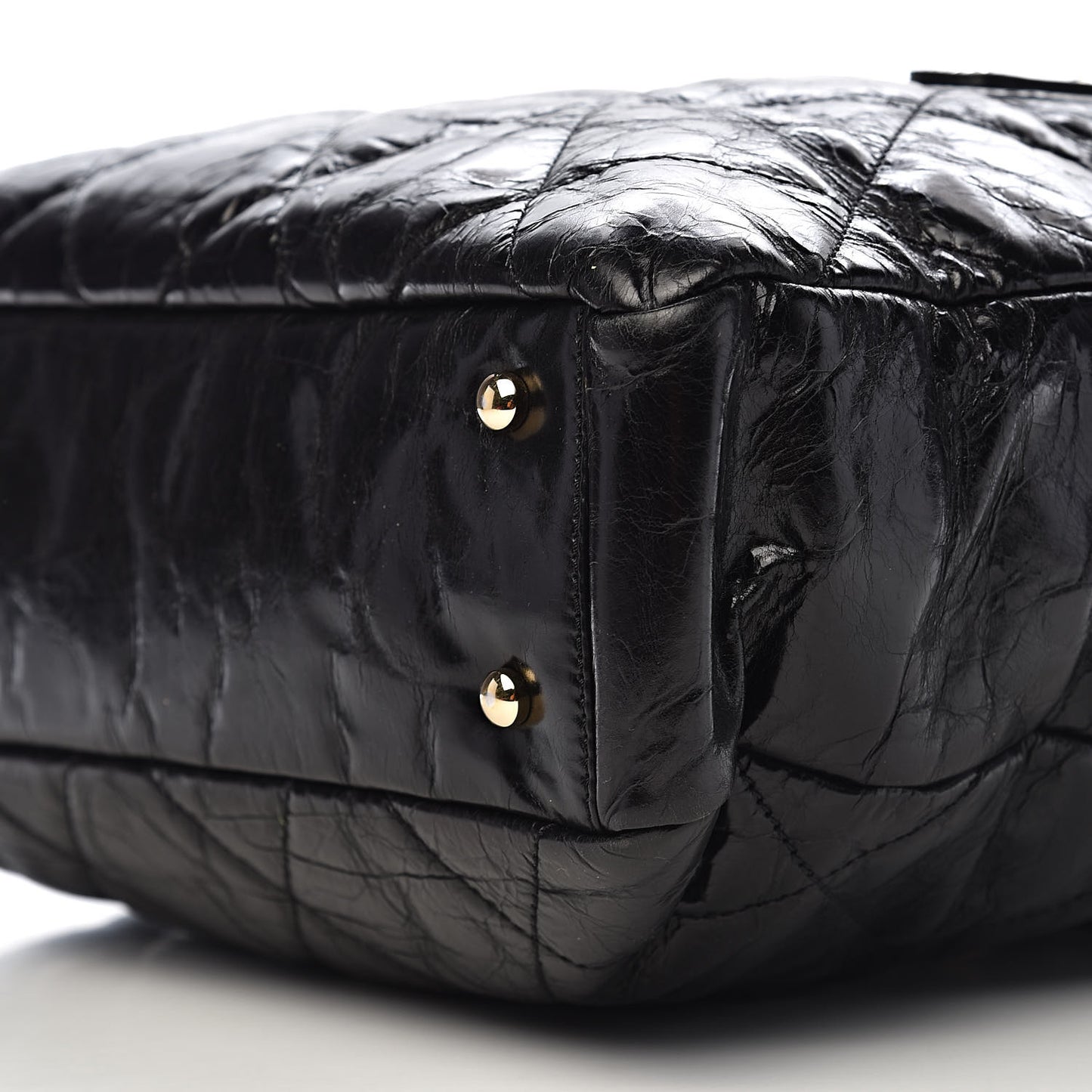 Glazed Calfskin Lambskin Quilted Portobello Tote Black