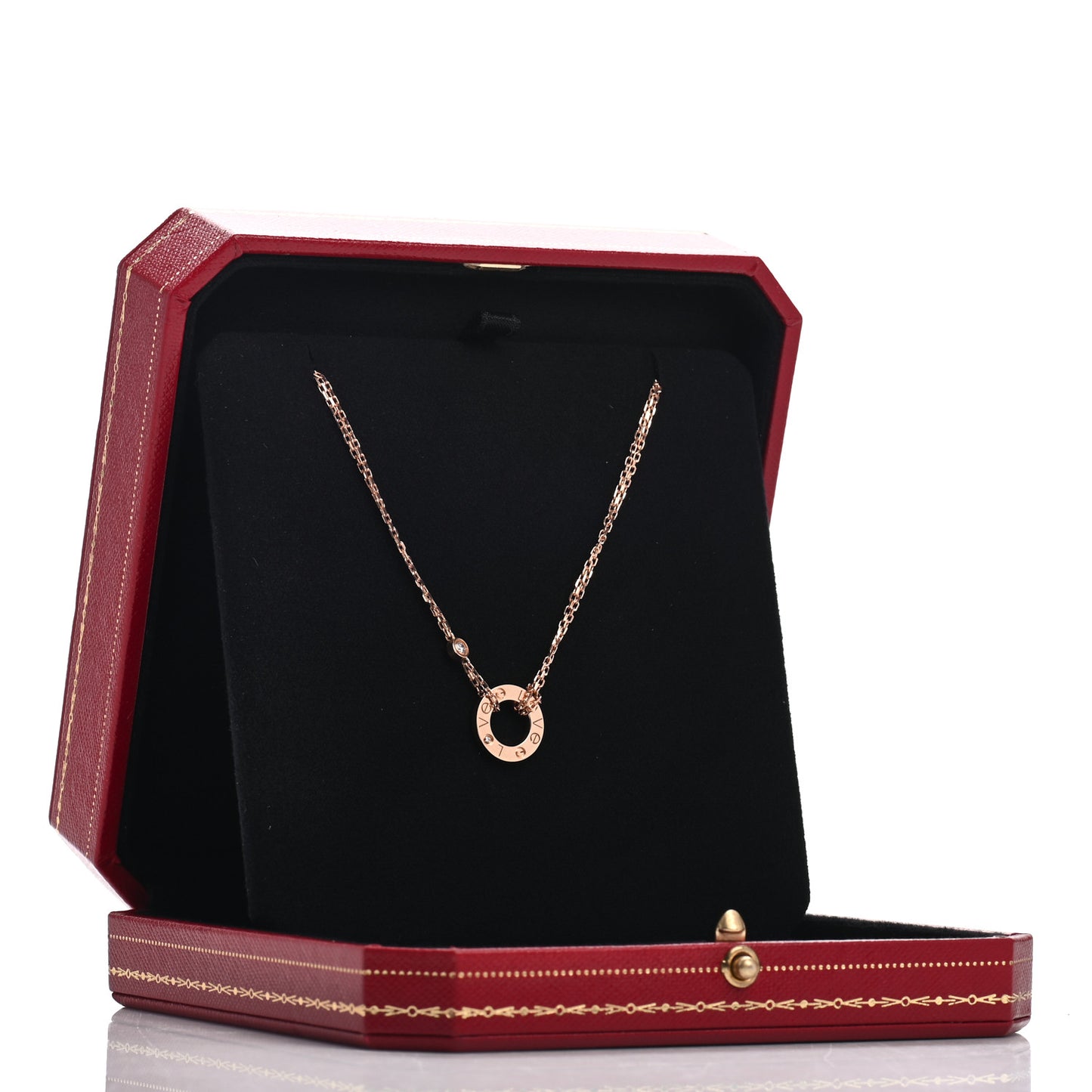 18K Pink Gold 2 Diamond LOVE Necklace