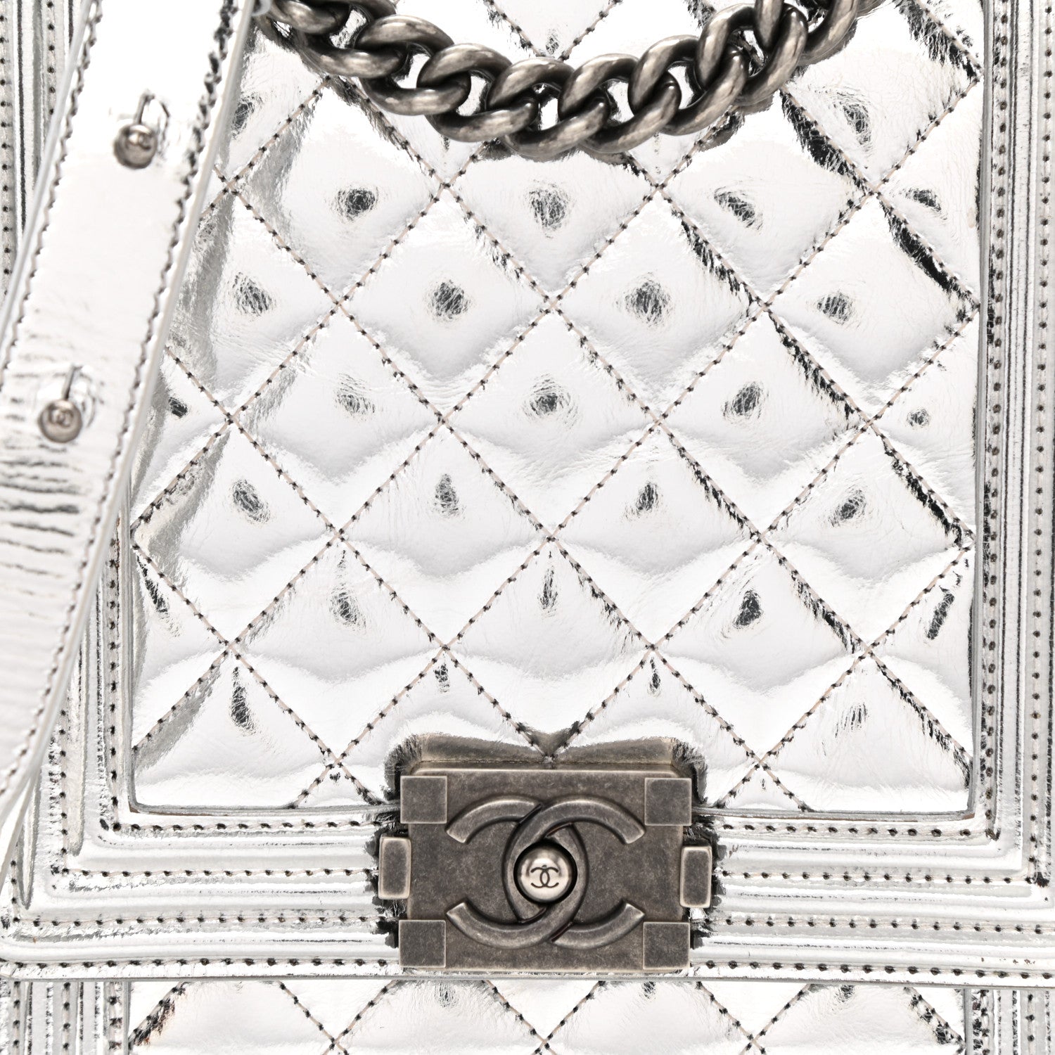 Chanel Metallic Goatskin Quilted North South Boy Flap Silver 14 of 17