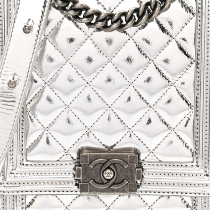 Chanel Metallic Goatskin Quilted North South Boy Flap Silver 14 of 17