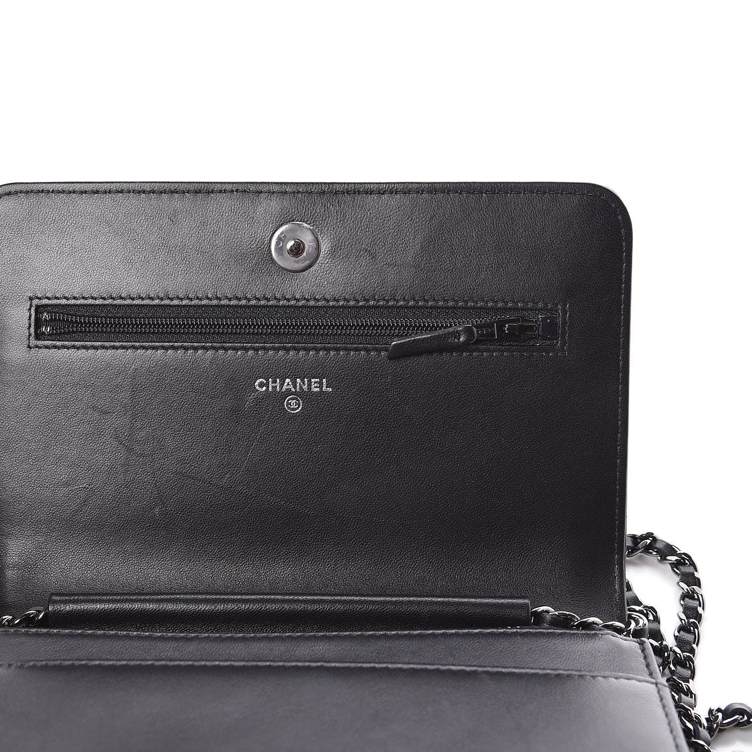 Chanel Calfskin Crystal Studded Chevron Boy Wallet On Chain WOC Black 15 of 17