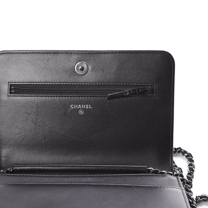 Chanel Calfskin Crystal Studded Chevron Boy Wallet On Chain WOC Black 15 of 17