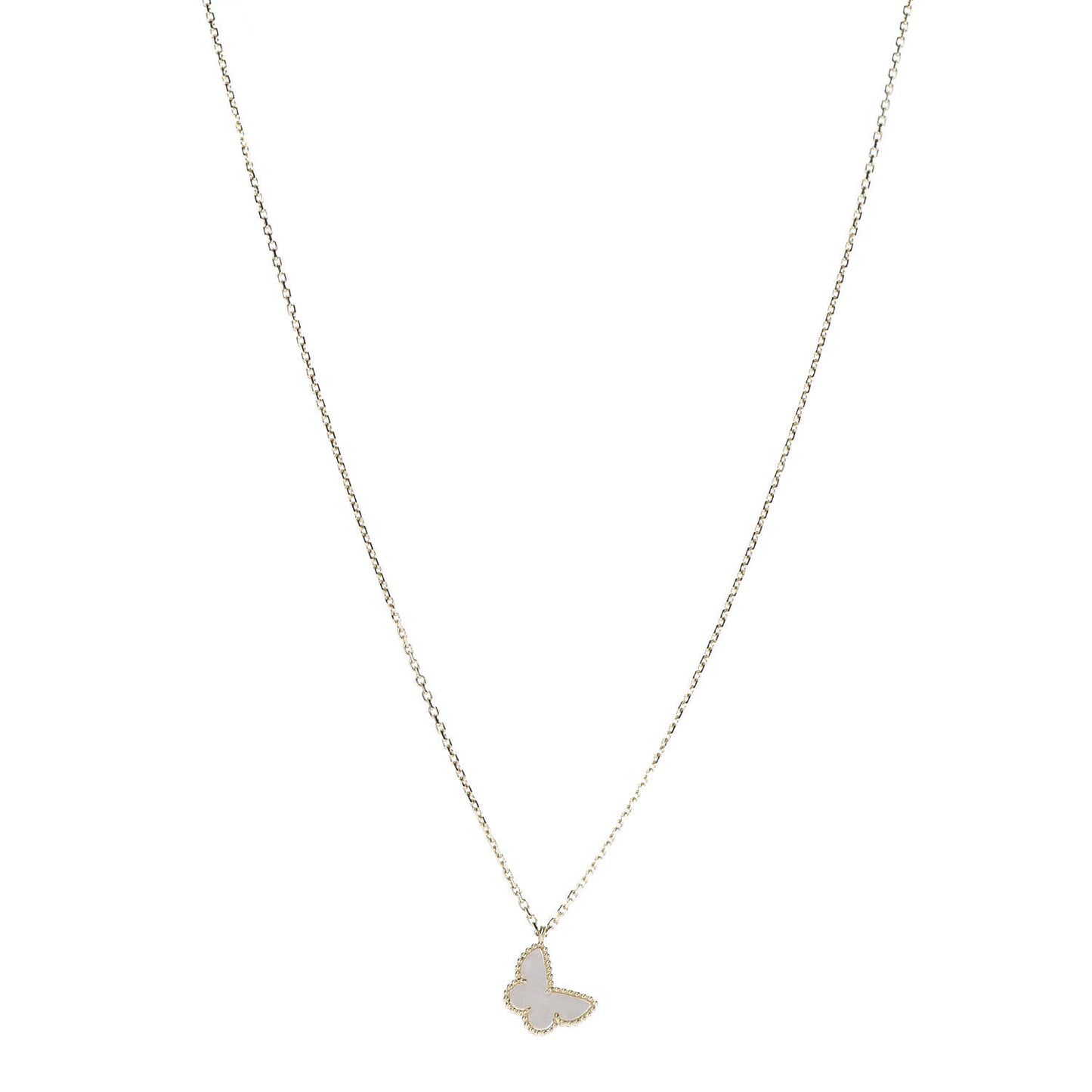 18K Yellow Gold Mother of Pearl Sweet Alhambra Butterfly Pendant Necklace