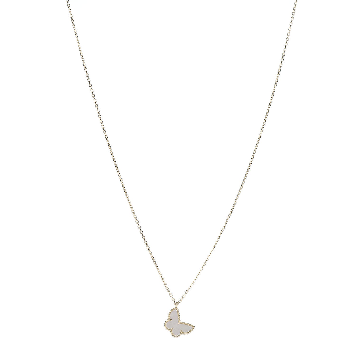 Van Cleef & Arpels 18K Yellow Gold Mother of Pearl Sweet Alhambra Butterfly Pendant Necklace 1 of 5