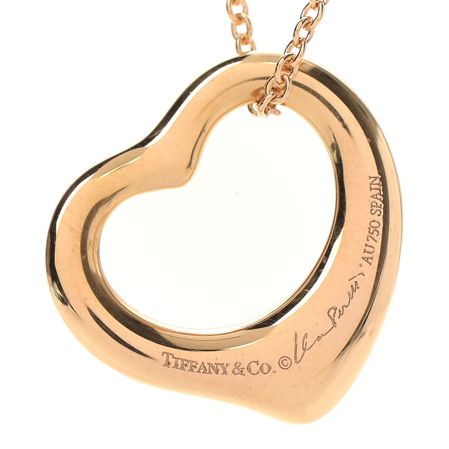 18K Rose Gold 16mm Elsa Peretti Open Heart Pendant Necklace