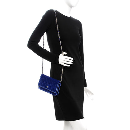 Chanel Velvet Quilted Wallet On Chain WOC Blue 2 of 9