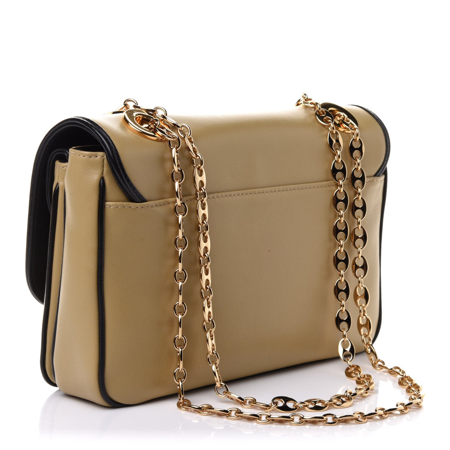 Azalea Calfskin Bi-Color Small Marina Chain Shoulder Bag Beige Black