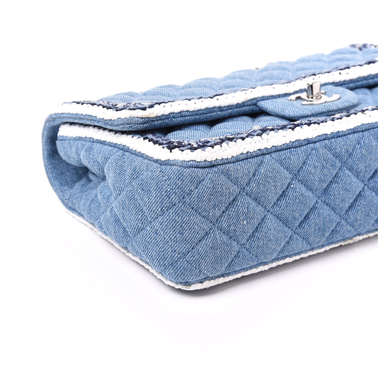 Denim Braided Medium Flap Bag Light Blue