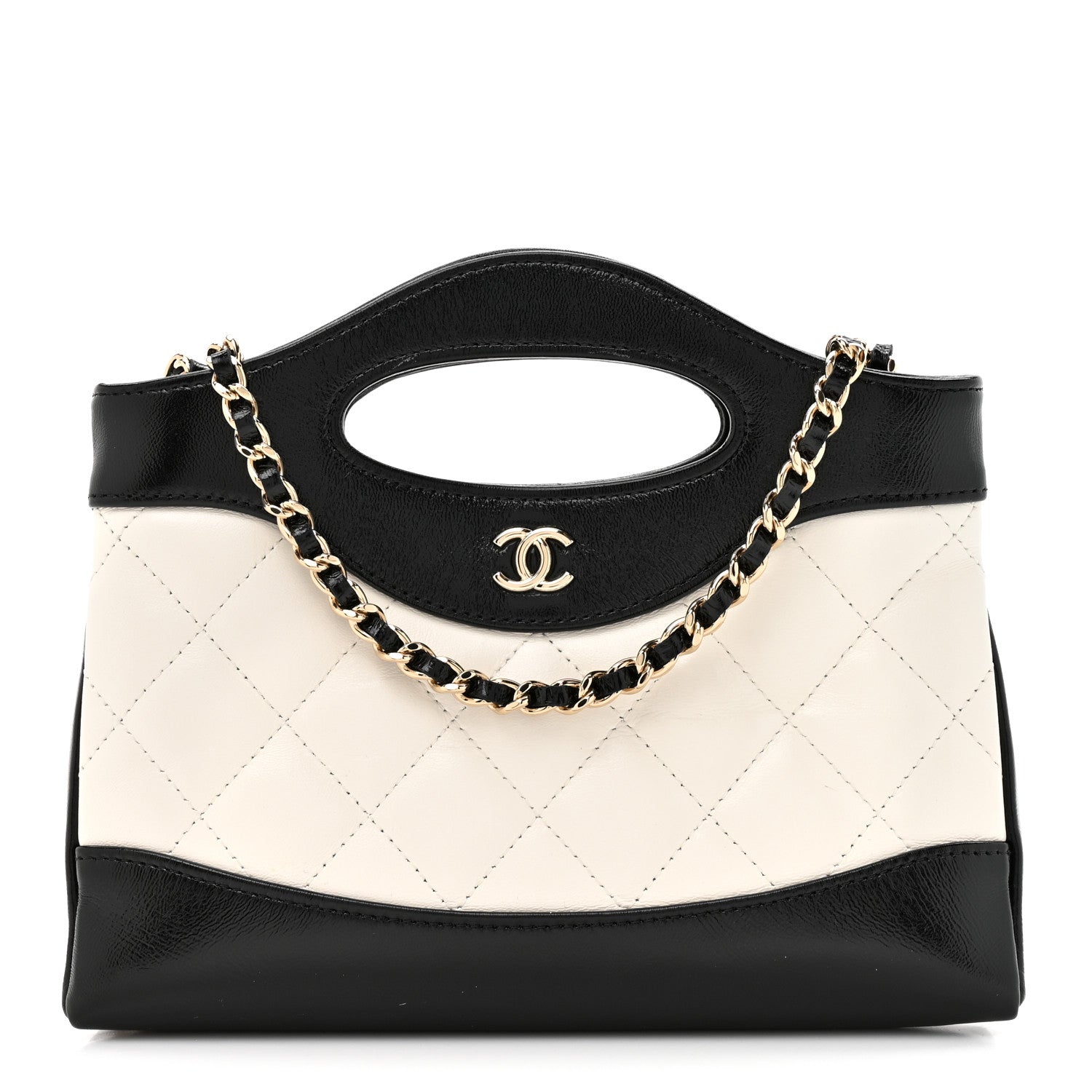 Chanel Metallic Aged Calfskin Quilted Nano 31 Shopping Bag Gold White Black 1 of 12