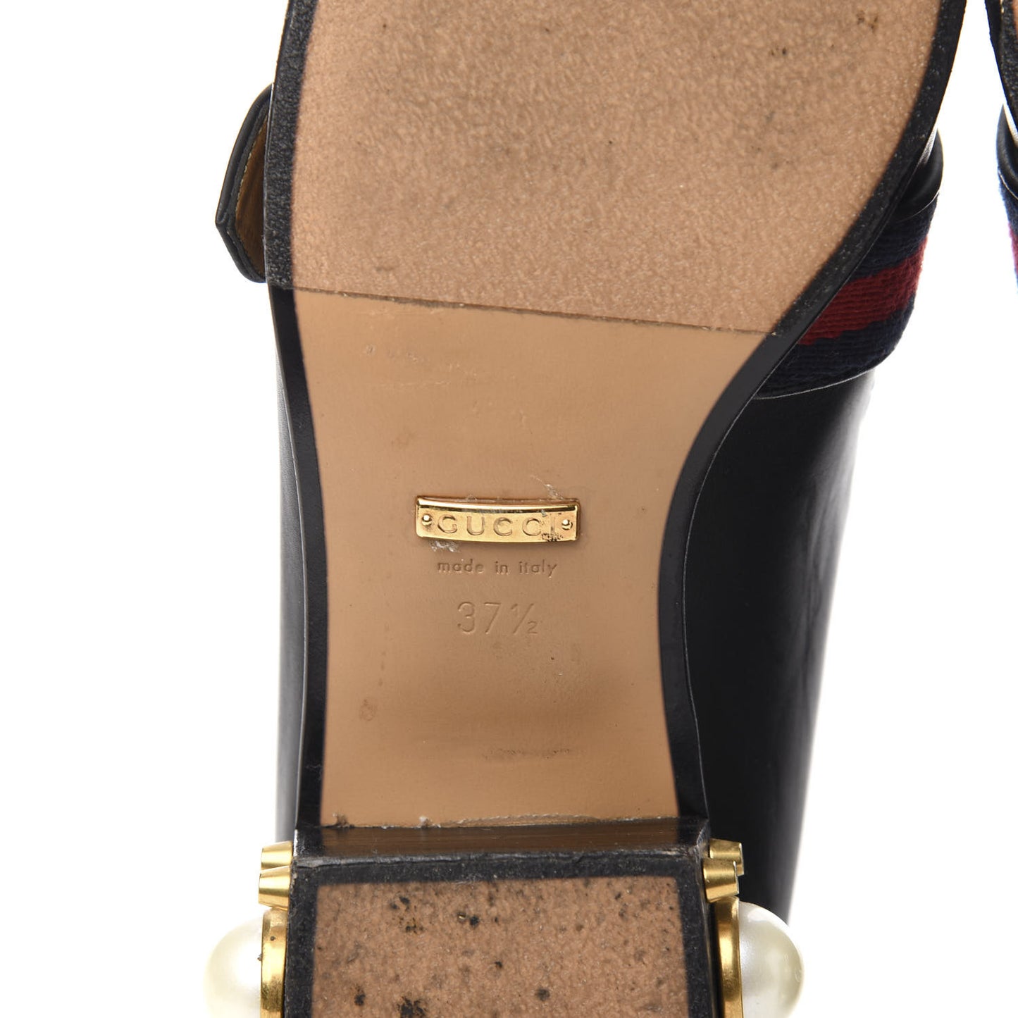 Betis Glamour Calfskin Web Pearl Embellished Peyton 35mm Loafer Pumps 37.5 Black