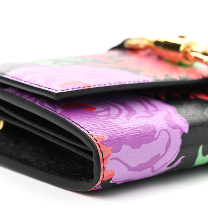Gucci X KEN SCOTT New Shangai Calfskin Jenny Floral Print Jackie 1961 Chain Wallet Black Pink 6 of 8