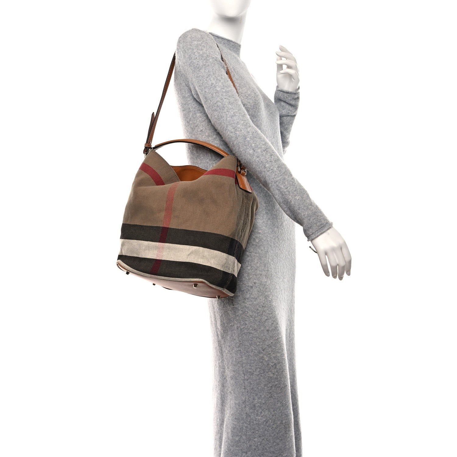 Burberry Canvas Mega Check Medium Ashby Hobo Saddle Brown 2 of 16