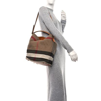 Burberry Canvas Mega Check Medium Ashby Hobo Saddle Brown 2 of 16