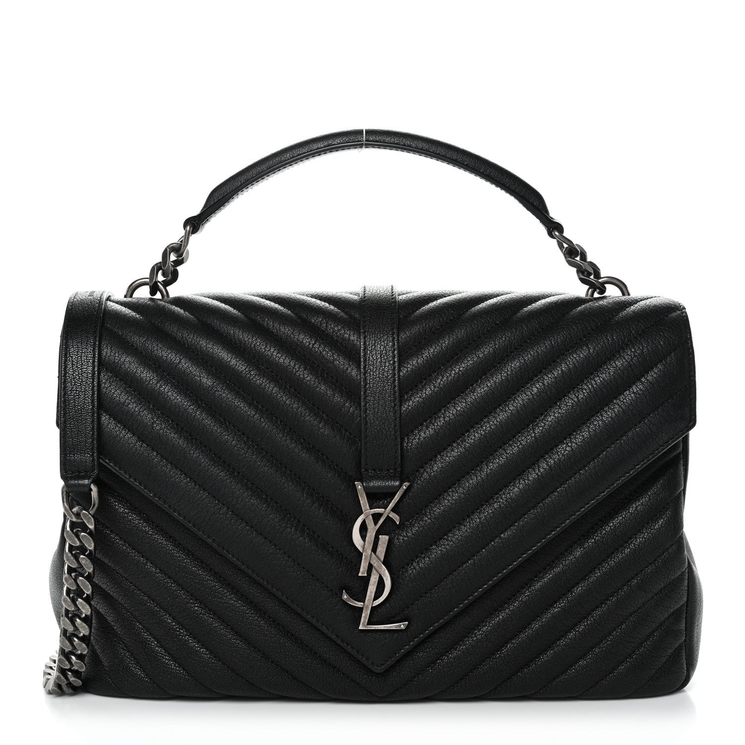 Saint Laurent Sheepskin Matelasse Chevron Monogram Large College Satchel Black 1 of 14