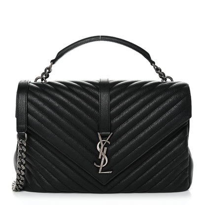 Saint Laurent Sheepskin Matelasse Chevron Monogram Large College Satchel Black 1 of 14