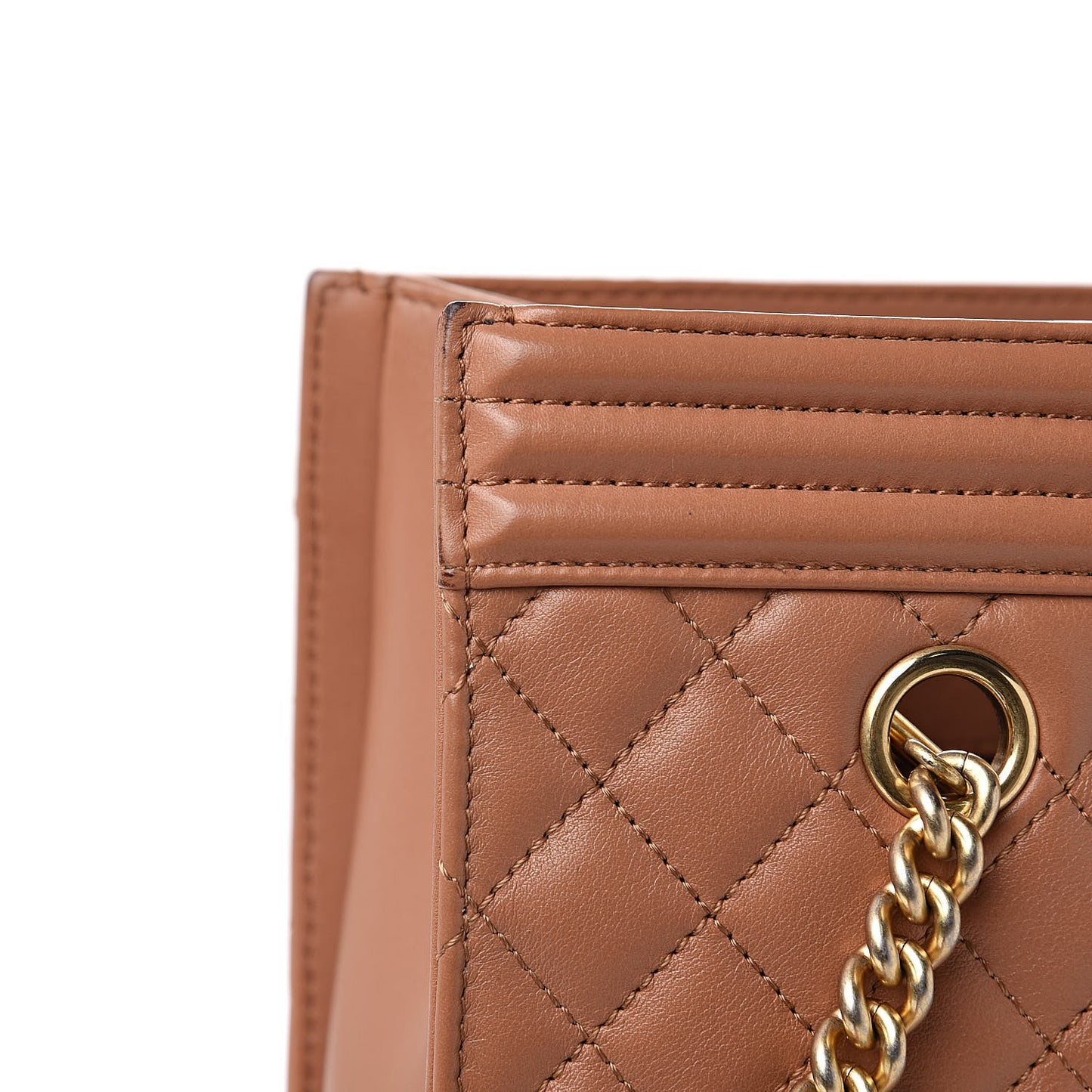 Calfskin Quilted Large Boy Tote Camel