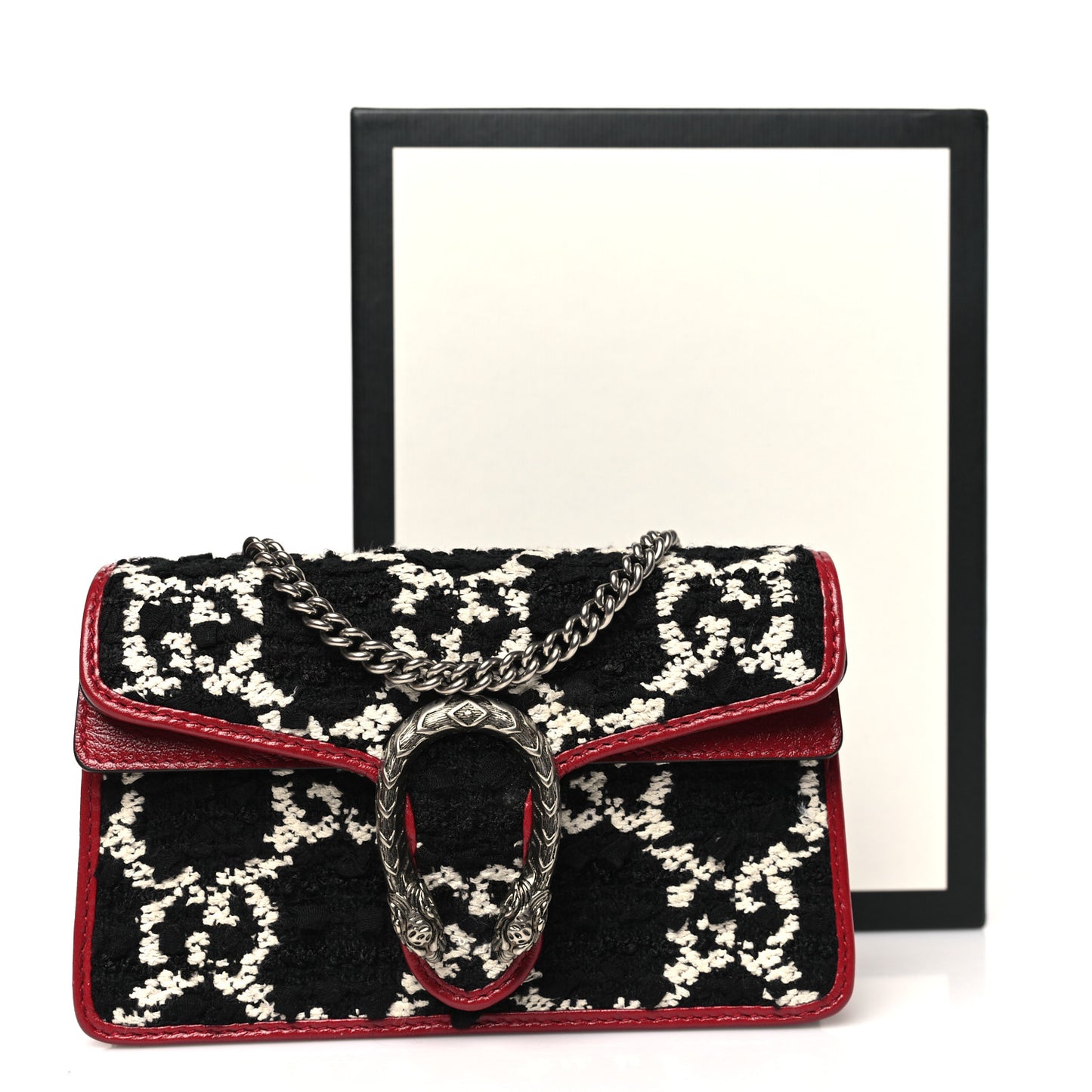 Tweed GG Monogram Super Mini Dionysus Shoulder Bag Black White Romantic Cherry