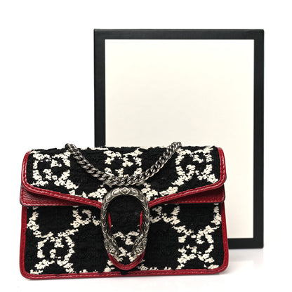 Gucci Tweed GG Monogram Super Mini Dionysus Shoulder Bag Black White Romantic Cherry 10 of 10