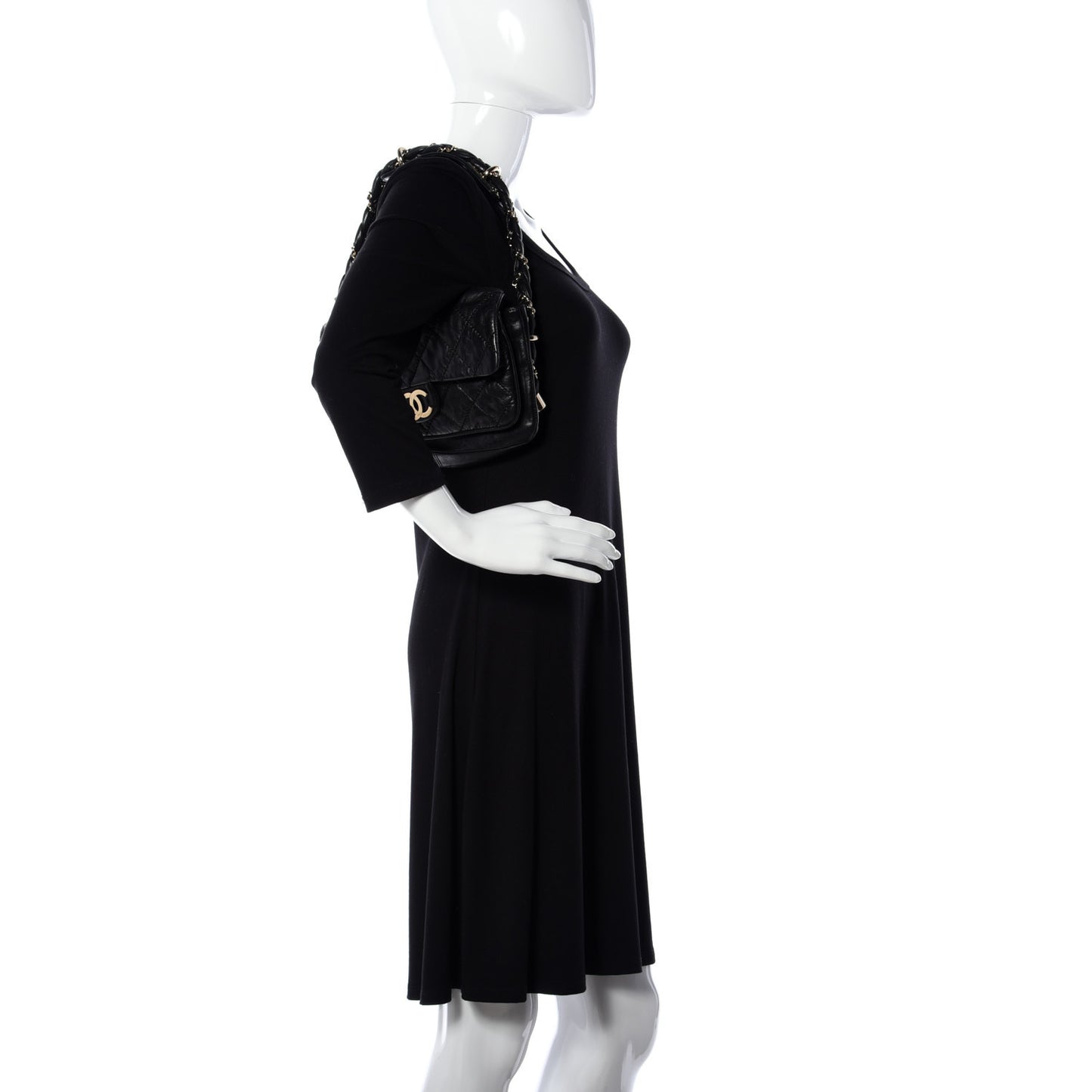 Distressed Lambskin Small Lady Braid Flap Black