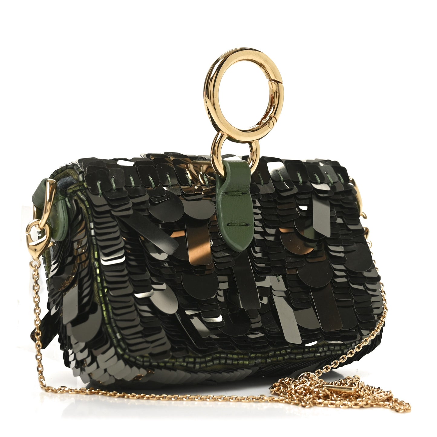 Sequin Paillettes Shiny Nappa Sex and the City Nano Maxi Buckle Baguette Charm Avocado