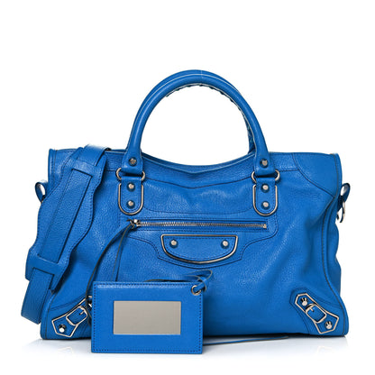 Balenciaga Chevre Silver Metallic Edge Hardware City Bleu Ceylon 1 of 12