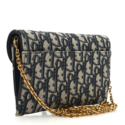 Christian Dior Oblique Saddle Chain Long Wallet Blue 3 of 10