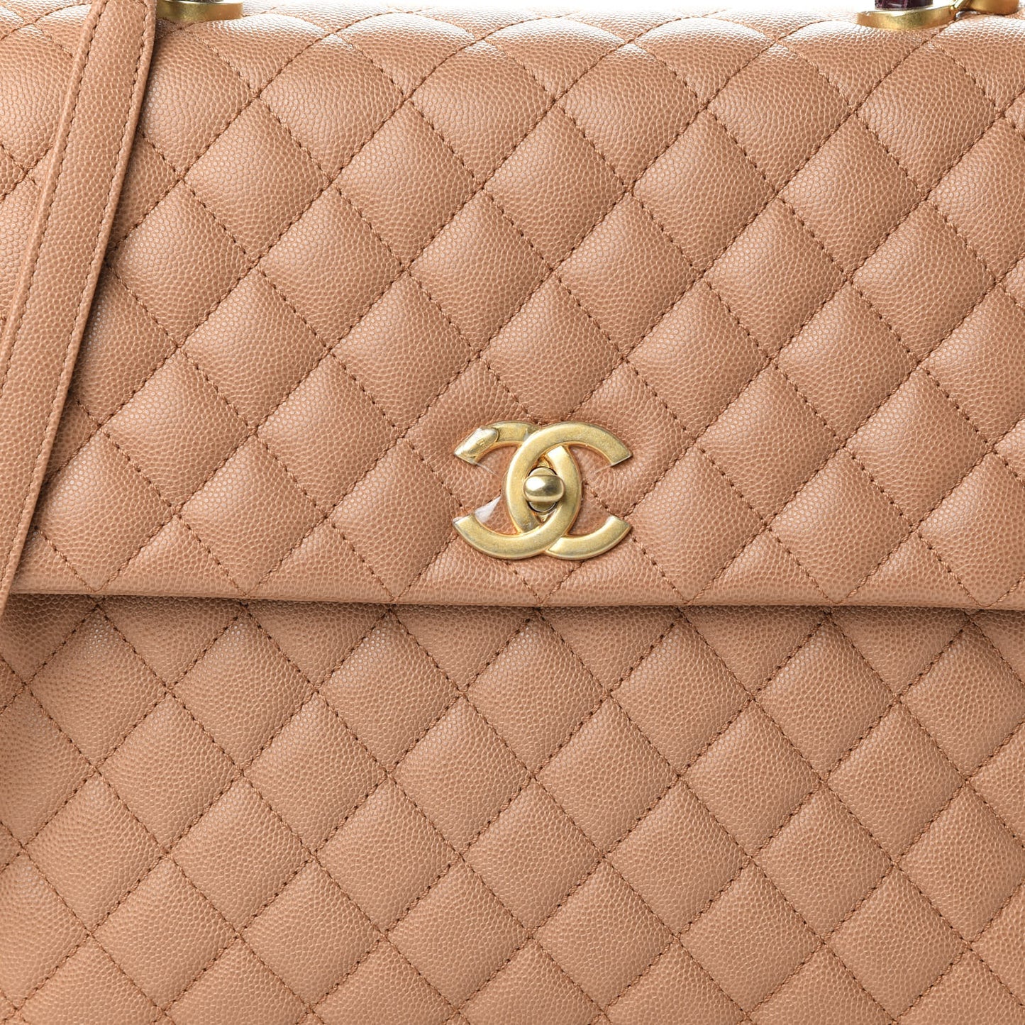 Caviar Lizard Quilted Large Coco Handle Flap Beige