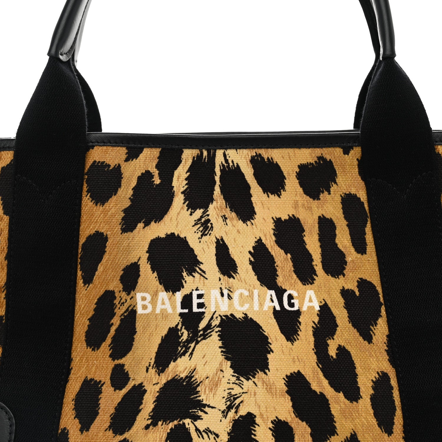 Balenciaga Cotton Canvas Satin Calfskin Leopard Print Logo Navy Cabas S Beige Black 9 of 11