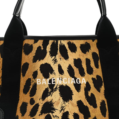 Balenciaga Cotton Canvas Satin Calfskin Leopard Print Logo Navy Cabas S Beige Black 9 of 11